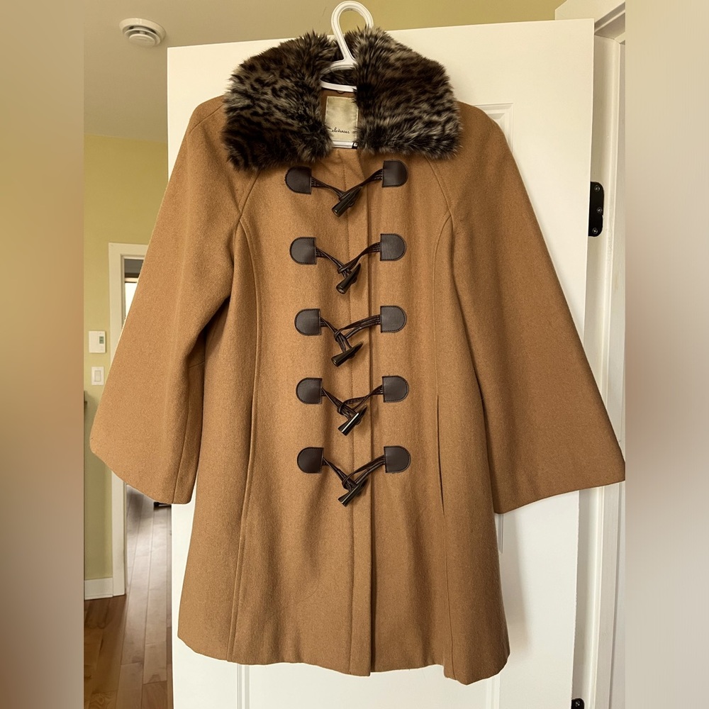 Anthropologie Elevenses elegant pea coat with removable faux fur